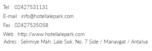 Lale Park Hotel telefon numaralar, faks, e-mail, posta adresi ve iletiim bilgileri